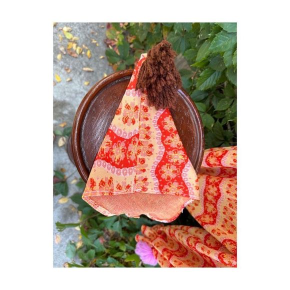 Vintage 70s Handmade Knit Clown Costume PomPoms 2 Hats Pink Red Yellow - Picture 10 of 16